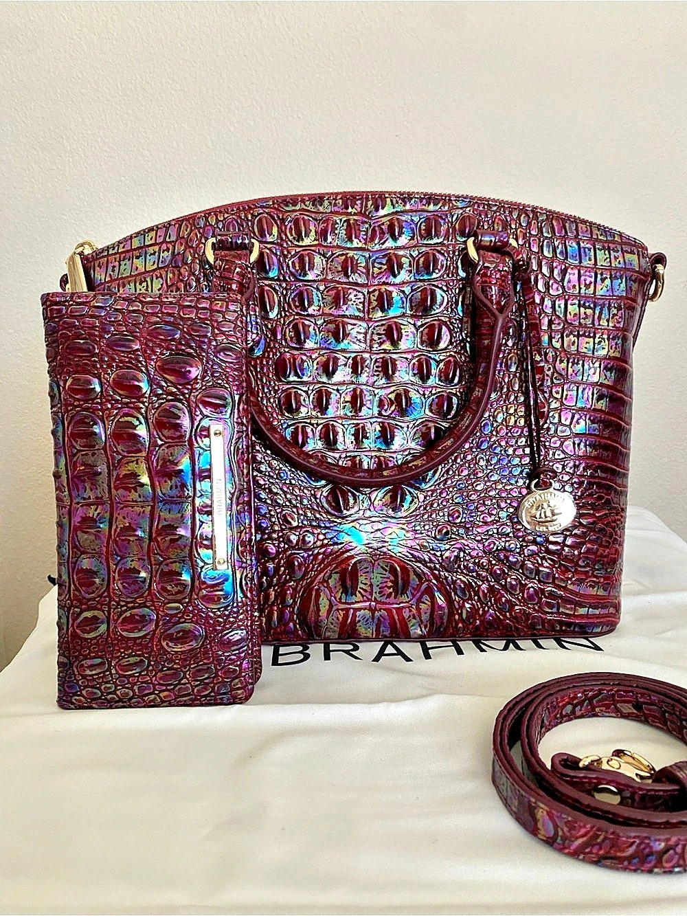 Brahmin Duxbury Satchel Shoulder Bag Purple & Red and wallet, Sangria NWT